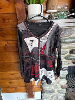 Vintage Wearable Art Tunic Top | Patchwork Crinkle Mesh | Y2K Boho Fairy Goth